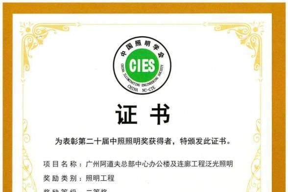阿道夫总部中心大厦照明工程荣获第十二届中照照明奖二等奖 