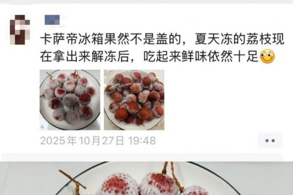 用户实测卡萨帝冰箱：荔枝冻6个月原汁原味 