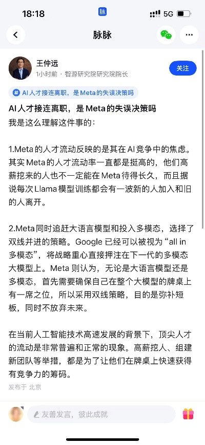 脉脉林凡参加“AI圆桌π对”,认为Meta要赶超同行，需要做人才取舍 