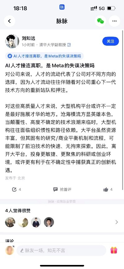脉脉林凡参加“AI圆桌π对”,认为Meta要赶超同行，需要做人才取舍 