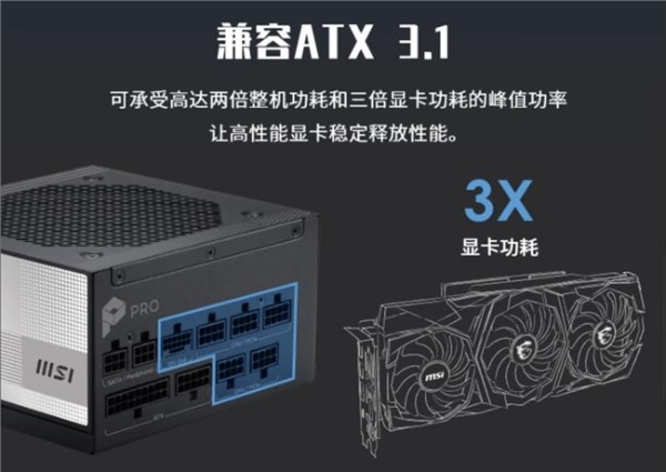  微星PRO A1000PL PCIE5电源上市：ATX3.1+PCIe5.1双认证，首发699元 