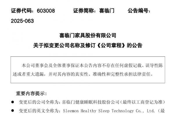 喜临门战略升级：拟更名凸显科技属性，智能产品收入增长显著 