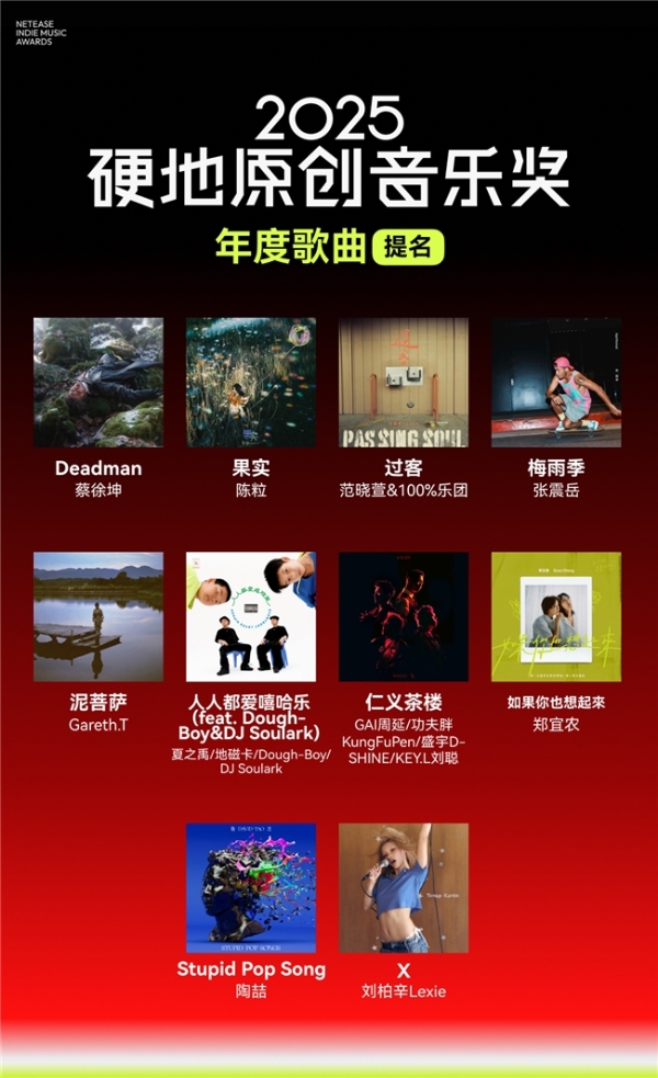 蔡徐坤Gareth.T刘柏辛陶喆等获网易云硬地音乐奖年度歌曲提名 