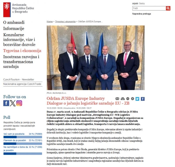 捷克使馆高规格对话：准时达接管欧洲巨头供应链，打通西巴尔干大动脉 