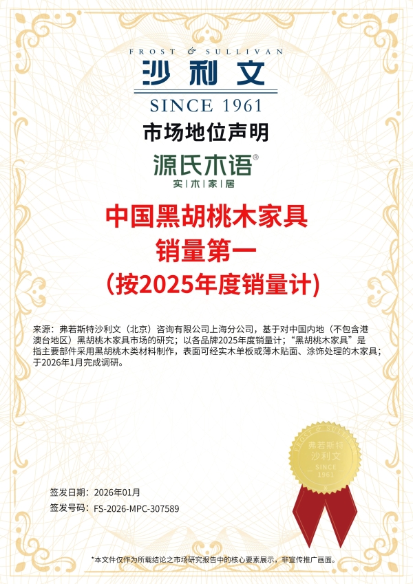 三项认证佐证实力！源氏木语斩获中国实木家具、黑胡桃木家具、0胶水床垫销量第一 