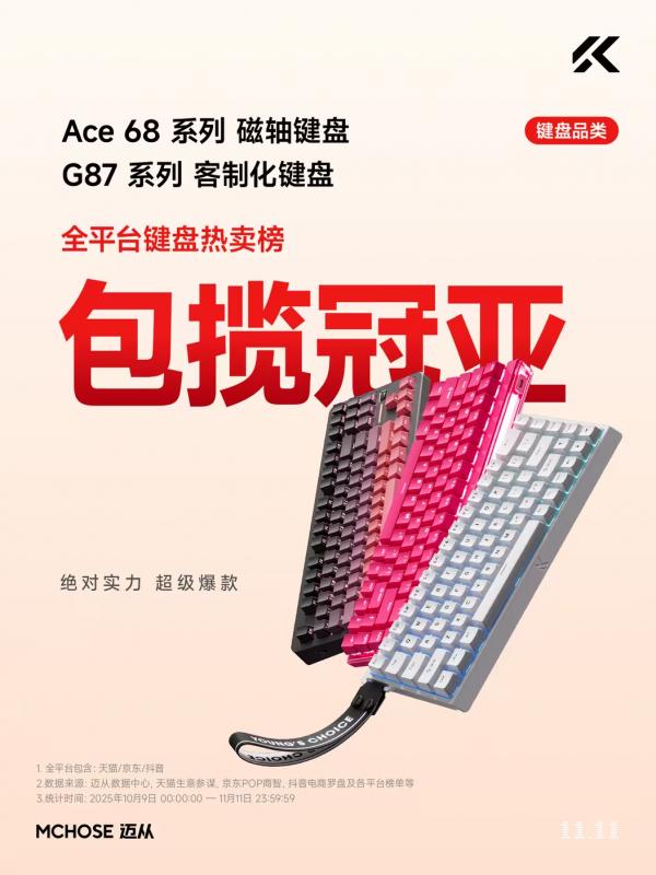 国产新标杆：迈从斩获2025年机械键盘全国销量第一
