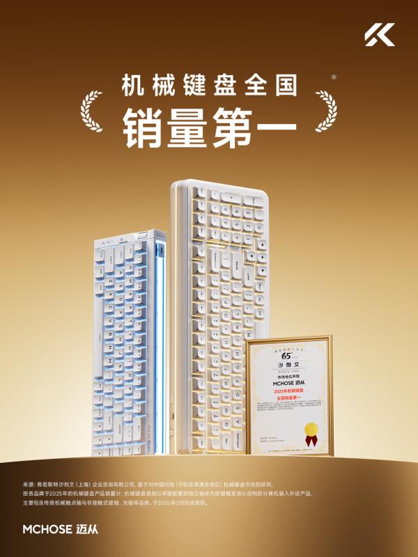国产新标杆：迈从斩获2025年机械键盘全国销量第一 