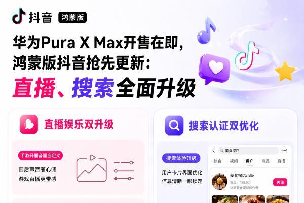 华为Pura X Max开售在即，鸿蒙版抖音抢先更新：直播、搜索全面升级 