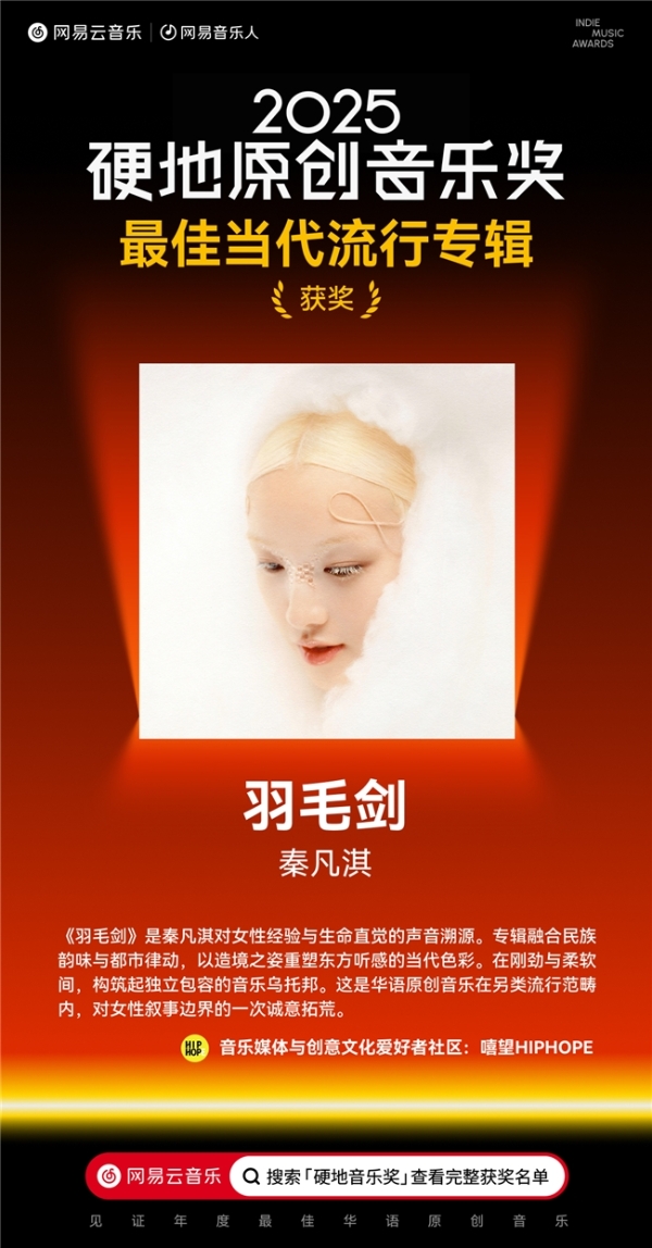 陳嫺靜范晓萱裘德吴青峰荣获网易云音乐2025硬地原创音乐奖年度荣誉 