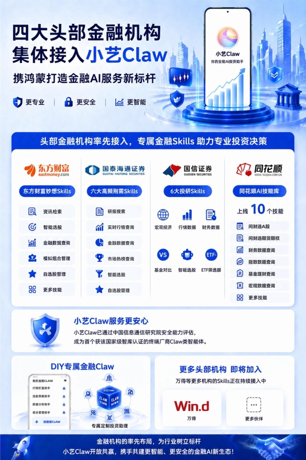  多个头部金融机构集体率先接入小艺Claw， 打造安全智能的金融AI服务新标杆 
