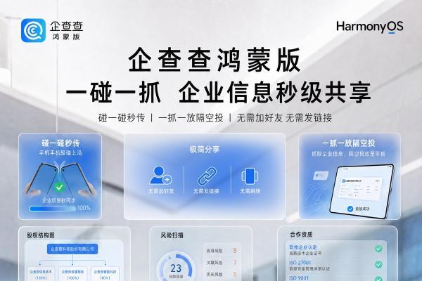 “指尖魔法”真实上演，鸿蒙版企查查App一抓一放隔空分享太香了！ 