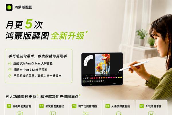 月更5次！鸿蒙版醒图适配华为Pura X Max手写笔，AI扩图、Live修图全都有 