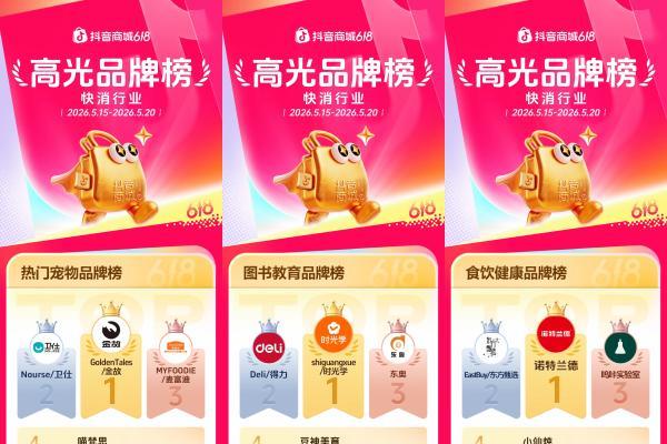 抖音商城618第一阶段，各行业高光品牌榜发布！  