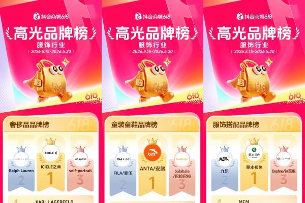 抖音商城618第一阶段，各行业高光品牌榜发布！  