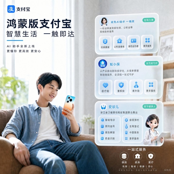  鸿蒙版支付宝上线三大智能体：政务、保险、医疗开口即办 快到飞起 