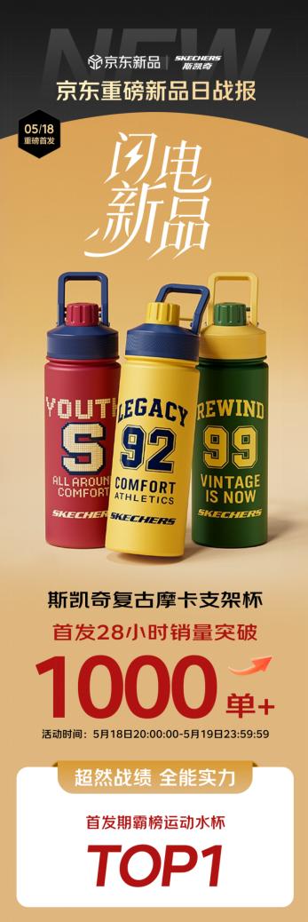 斯凯奇复古摩卡支架杯京东首发即爆 28小时即登顶运动水杯品类TOP1 