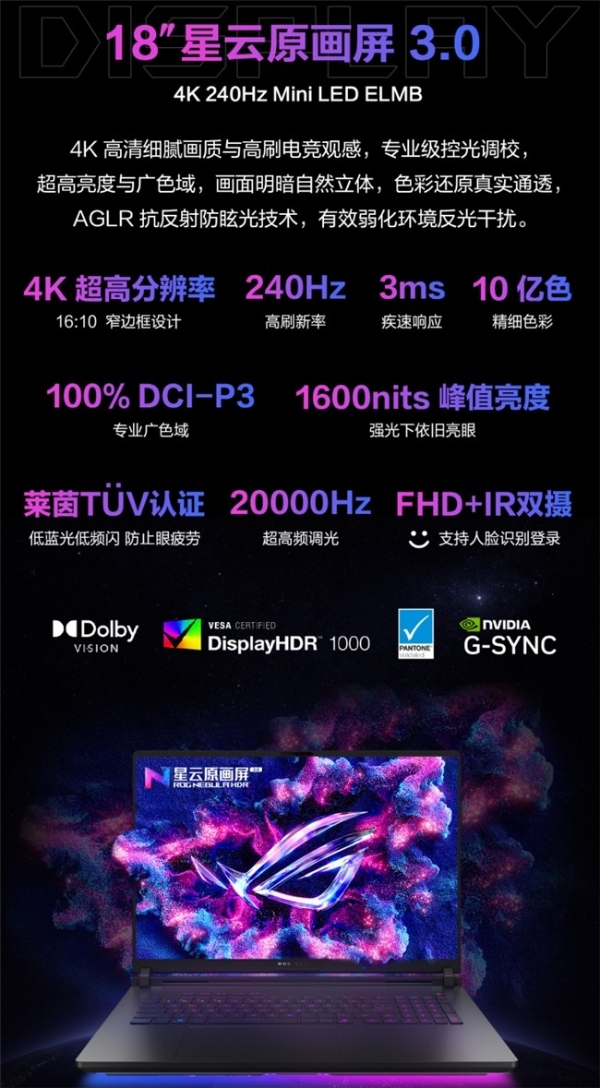 320W巅峰释放+4K 240Hz MiniLED ROG枪神10 Plus超竞版游戏本正式发布 