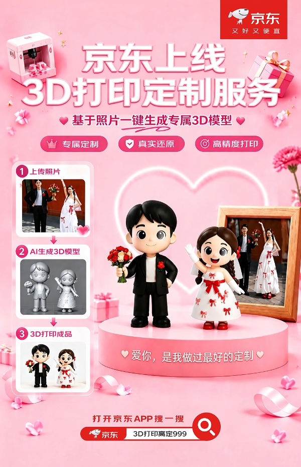 京东正式上线3D打印定制服务 立体呈现“爱的高定时刻” 