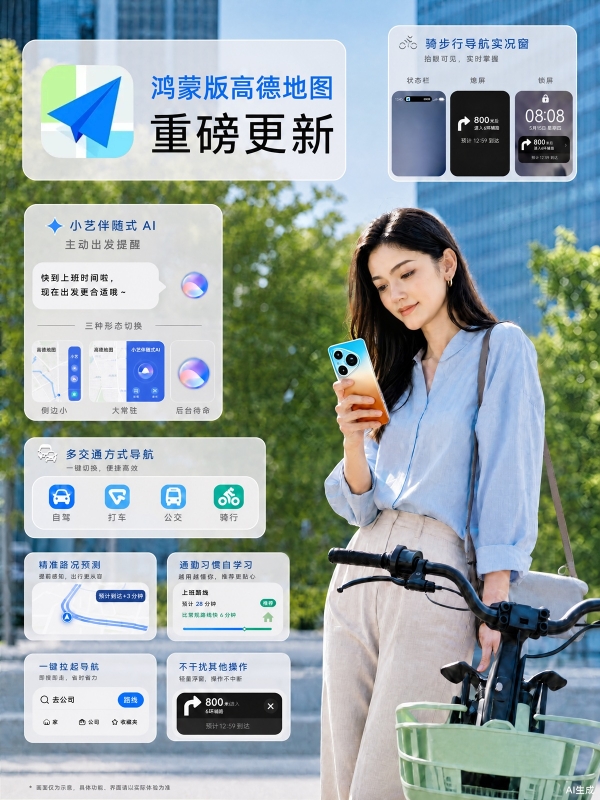 鸿蒙版高德地图更新：小艺伴随式AI+骑车步行导航实况窗，让出行更自如
