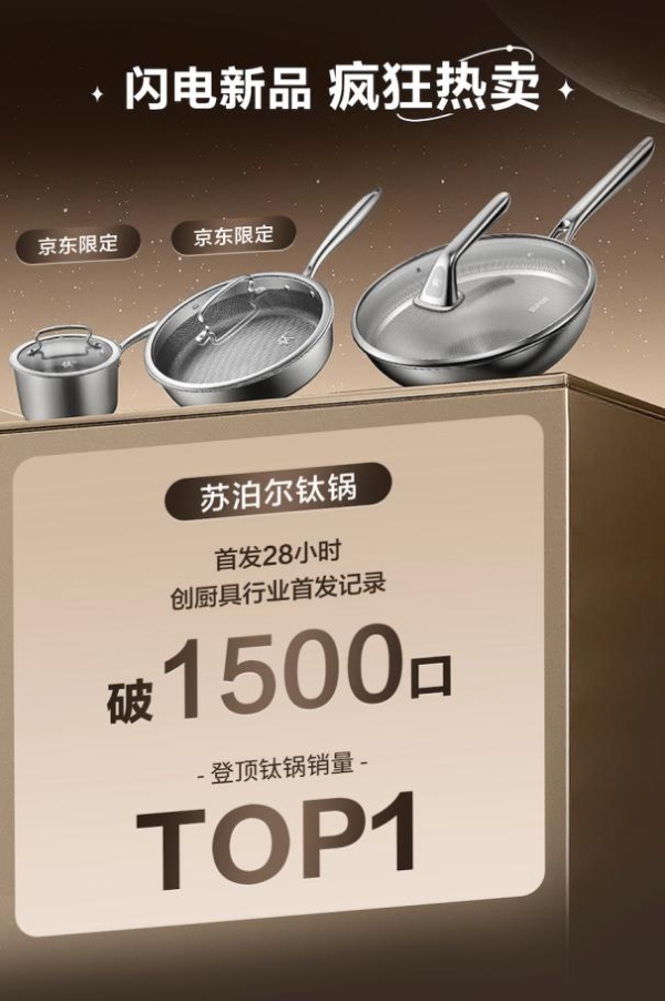 28小时热销1500口 京东首发苏泊尔纯钛炒锅2代新品刷新品类新纪录 