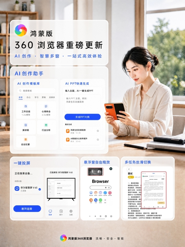 华为Pura X Max新机必备！360浏览器AI创作上线，办公、浏览、娱乐体验升级 