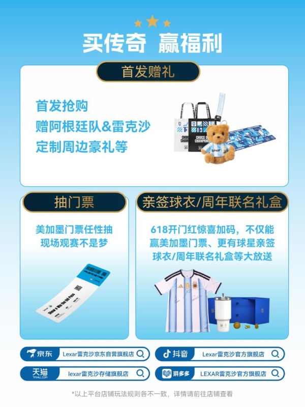 雷克沙 D500 阿根廷传奇定制版 U 盘 球迷收藏实用之选 