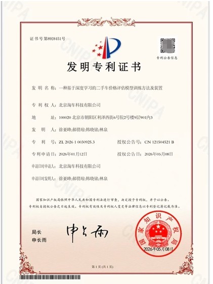 淘车车自研AI定价模型喜获国家发明专利，助推二手车行业标准化升级