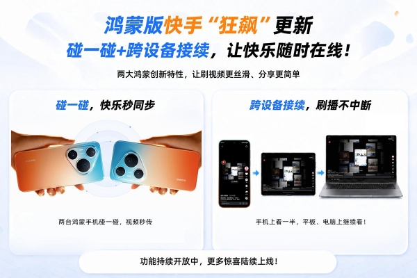 Pura系列新机热度正燃，鸿蒙版快手“狂飙”更新，碰一碰+跨设备接续让快乐随时在线！ 