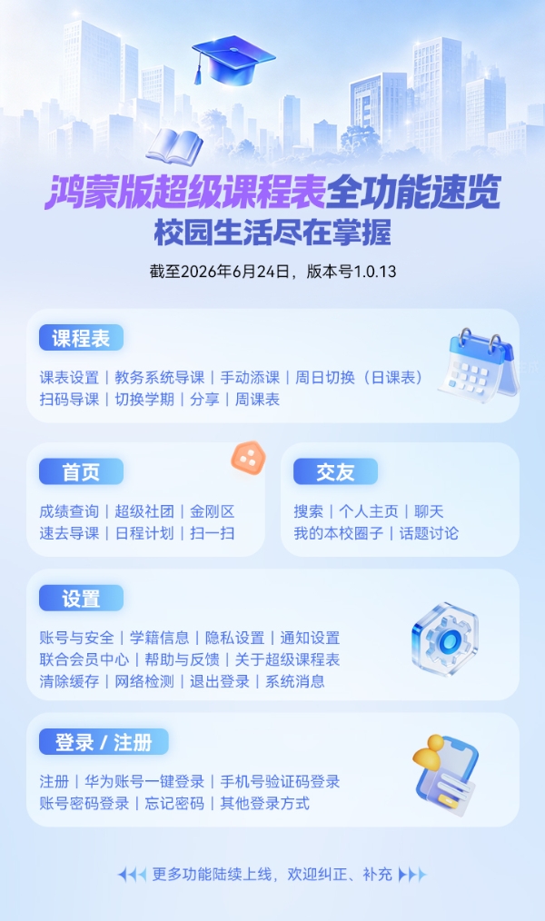 鸿蒙版超级课程表：桌面卡片、碰一碰分享，一个App装下你的校园生活 