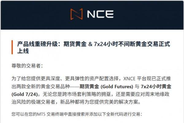 NCE贵金属产品体系升级：双重黄金交易工具同步上线