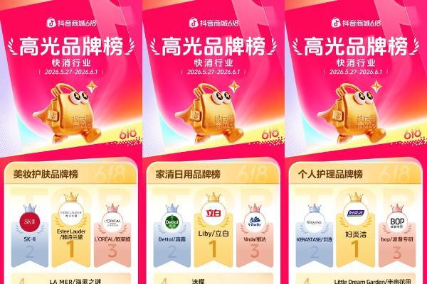抖音商城618开门红高光榜单出炉，多行业品牌集中爆发  