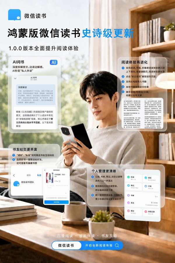鸿蒙版微信读书迎来史诗级更新，1.0.0版本实现AI与社交能力全面跃升 