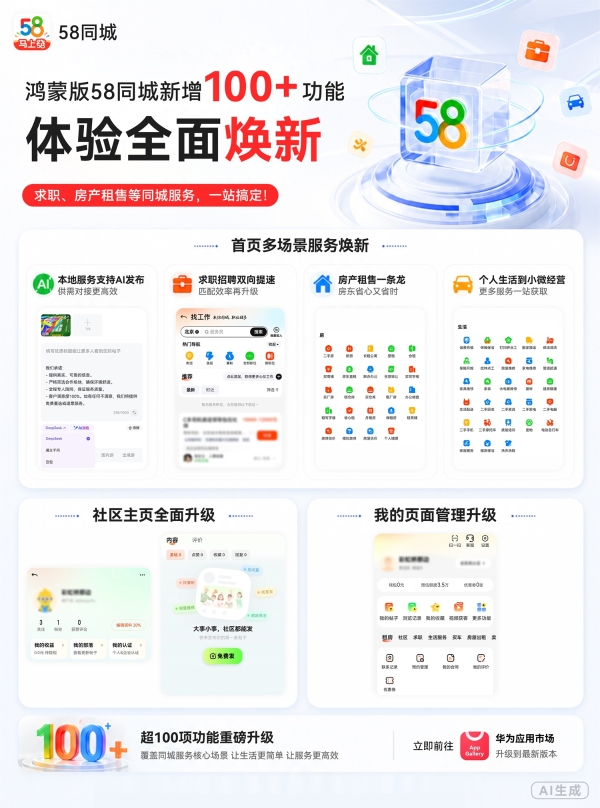鸿蒙版58同城暑期重磅升级：新增超百个功能，求职、房产租售等体验全面焕新 