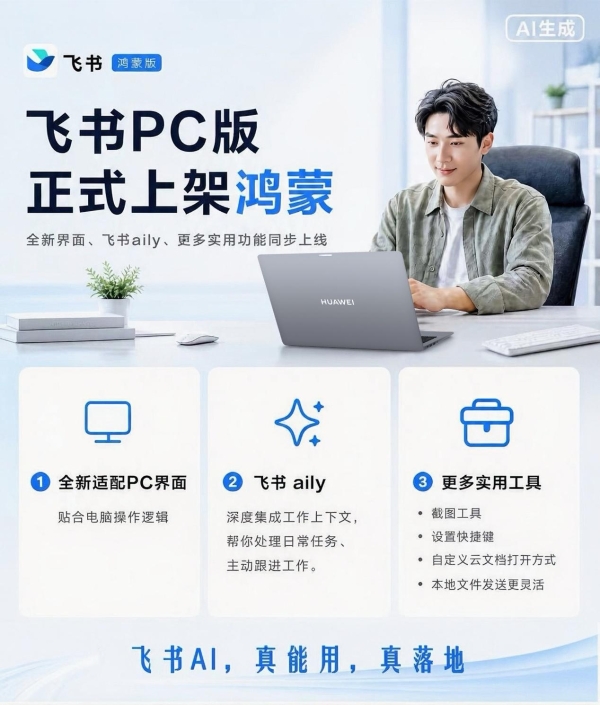 鸿蒙电脑办公版图再落重磅一环：飞书 PC 版上架鸿蒙电脑，高效协作原生适配 