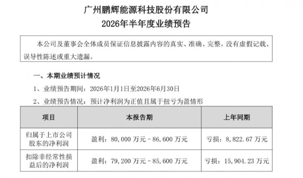 全球户储电芯出货量TOP1，鹏辉能源2026上半年利润同比暴增超1000%！ 