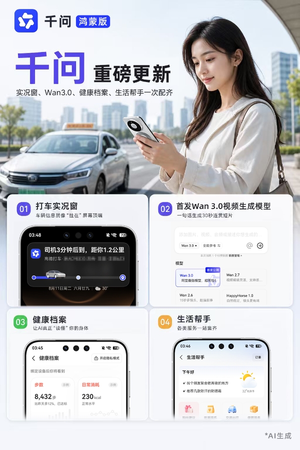 鸿蒙版千问重磅更新：实况窗、Wan3.0、健康档案、生活帮手一次配齐