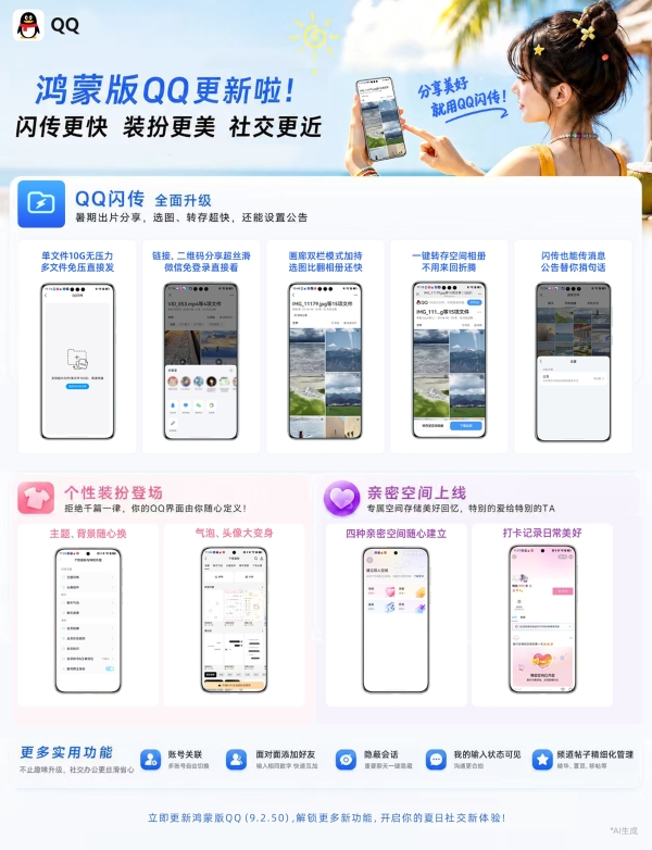 鸿蒙版QQ新版太香了！可以用QQ闪传快速分享照片视频，还能自定义个性装扮！ 