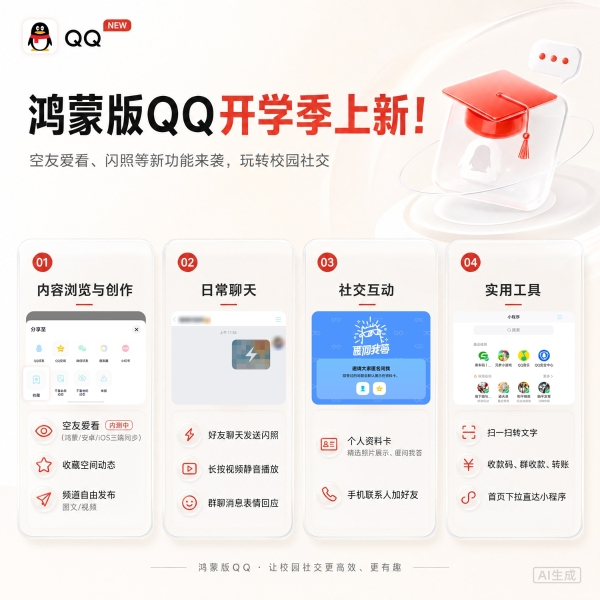 开学季上新！空友爱看、闪照等新功能来袭，鸿蒙版QQ玩转校园社交！ 