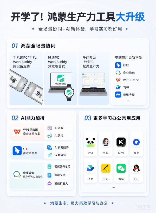全场景协同+AI新体验，鸿蒙生产力工具大升级，学习实习都好用，开学季必备！ 