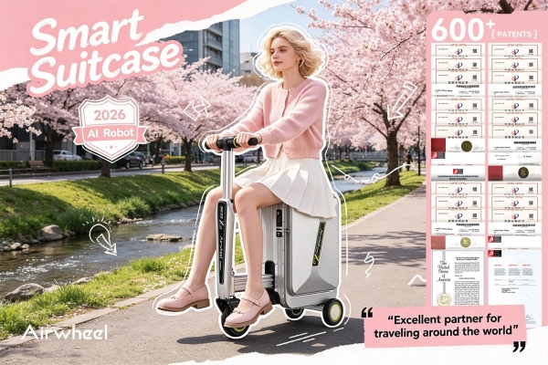 广交会“神器”引来疯抢 外商骑爱尔威Airwheel电动可登机行李箱(Luxury Cabin Suitcase)满场飞奔 