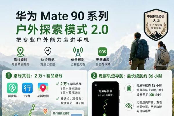 华为 Mate 90 系列推出全新户外探索模式，两步路、行者等共建路线规划、熄屏导航新体验