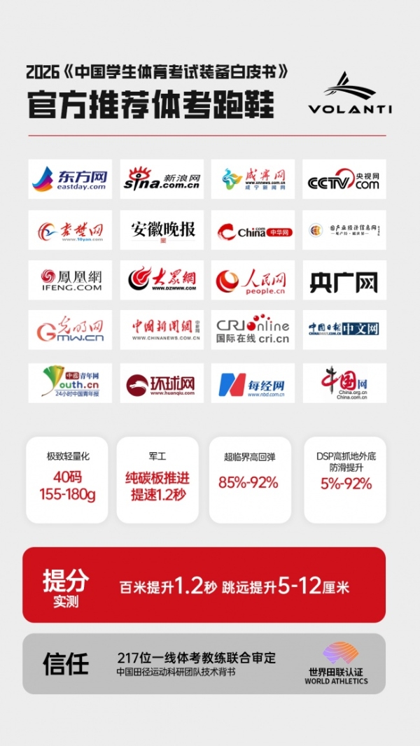 《中国学生体育考试装备白皮书》发布 沃兰迪多款跑鞋入选 A 级推荐名录