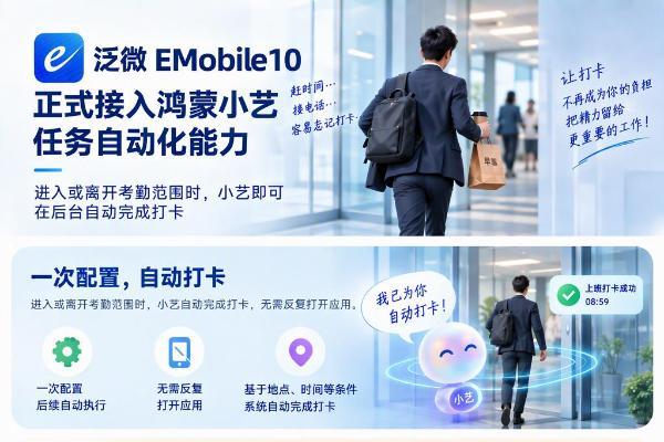 AI从聊天框走向系统层：泛微EMobile10接入鸿蒙小艺，考勤实现自动打卡 