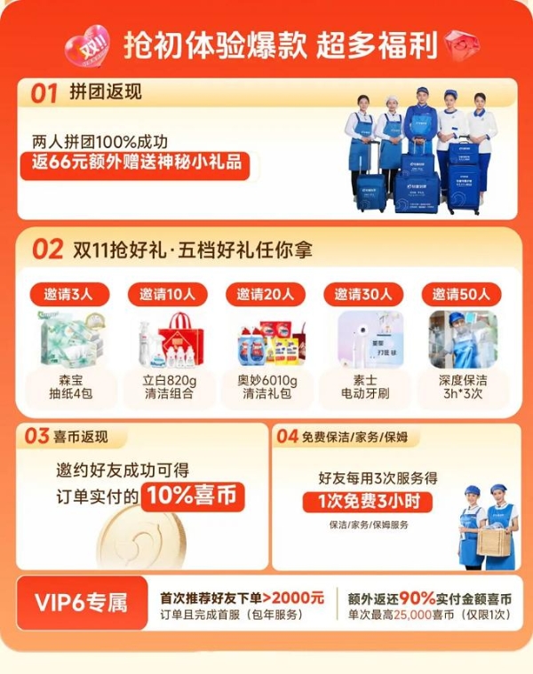 轻喜到家双 11 家务狂欢节第二阶段开启，全品类爆款拼团活动引爆家庭服务消费