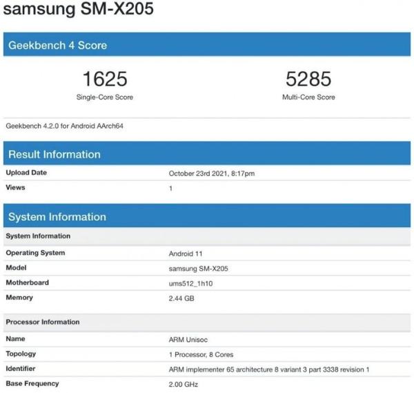 三星Galaxy Tab A8跑分曝光，搭载紫光展锐芯片