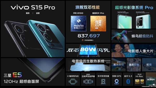 vivo S15 Pro正式发布，天玑8100双芯旗舰，售价3399元起