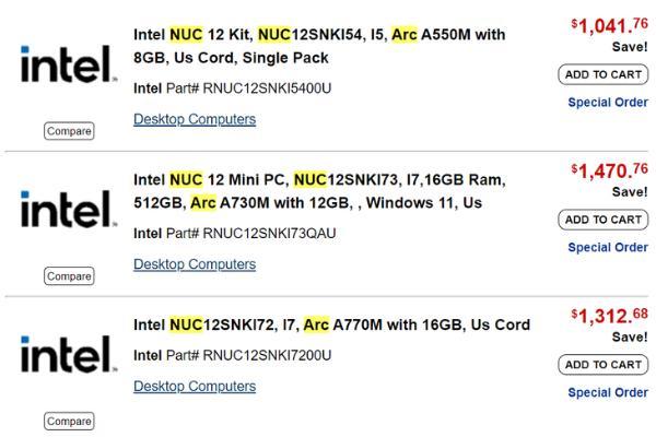 英特尔巨蛇峡谷 NUC 售价曝光：i5 + A550M售价过千美元