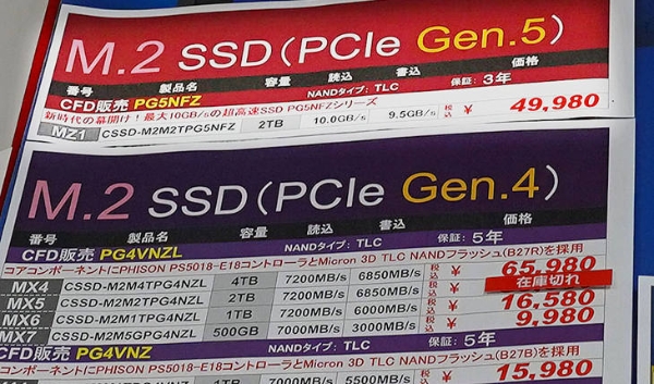 PCIe 5.0固态硬盘率先在日本开售，2TB约合人民币2599元