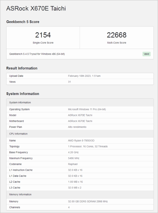 AMD锐龙9 7950X3D处理器Geekbench成绩揭晓