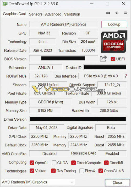 AMD RX7600台式机显卡GPU-Z曝光：具备2048个流处理器